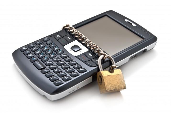 Blocked mobile phone with a chain and lock