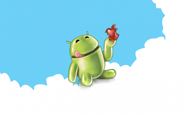 Android-eating-Apple-on-clouds-e1302711856374