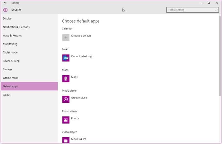 Pantalla cambiar aplicaciones predeterminadas Windows 10