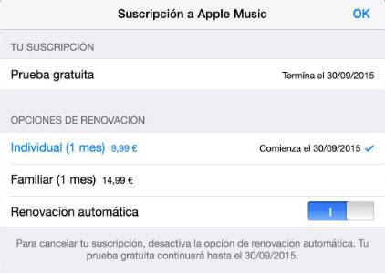 renovar suscripcion apple music