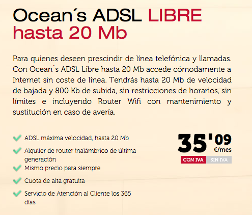Oferta ADSL Oceans Libre