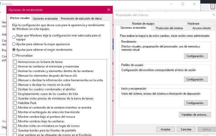 Efectos visuales Windows 10