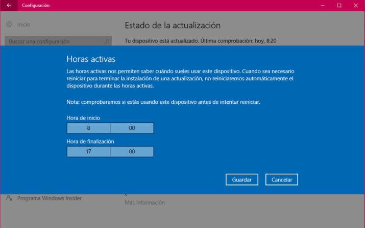 Horas activas Windows 10 Anniversary Update