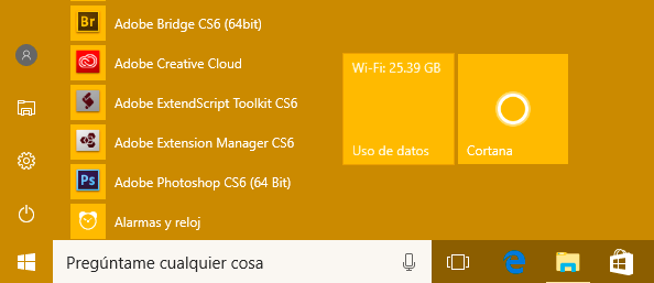 consumo datos menu inicio windows 10