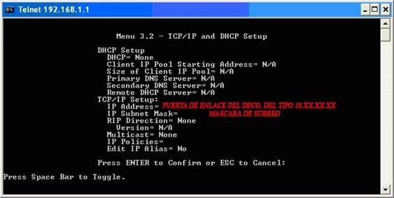 Menú TCP/IP & DHCP Setup