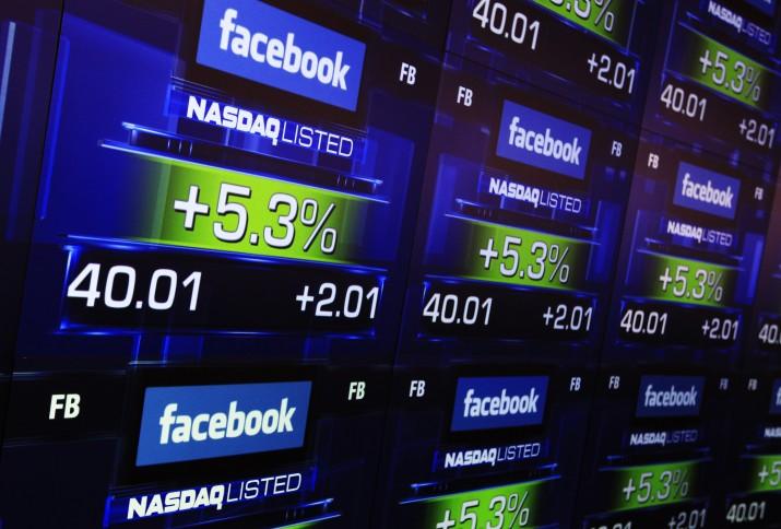 Facebook's share prices are seen inside the NASDAQ Marketsite in New York