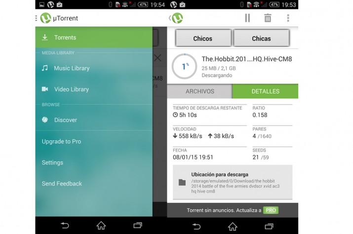 uTorrent para Android en capturas de pantalla.