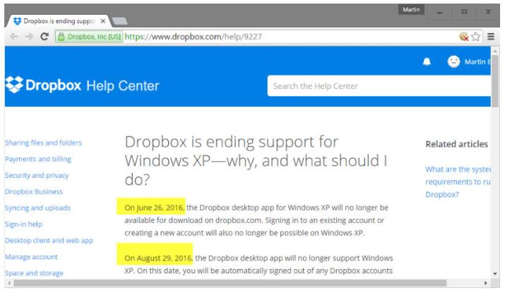 Fin soporte Dropbox