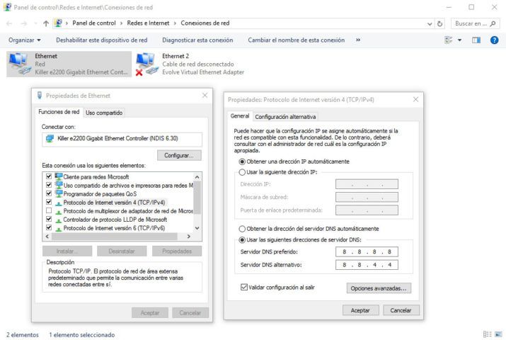 cambiar dns ordenador