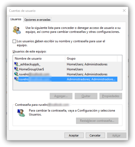 Cuentas de usuario Windows 10