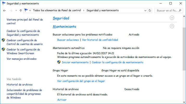 mantenimiento automático de Windows 10