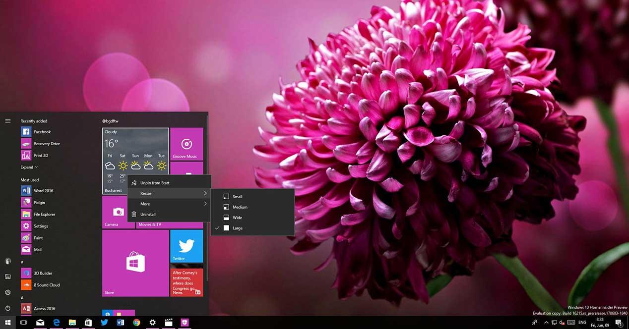 windows 10 fall creators update menu de inicio
