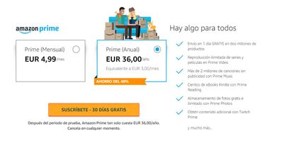 amazon prime españa subida precio 36 euros anuales