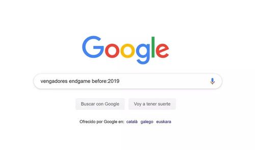 Búsqueda de Google sobre la película de Vengadores