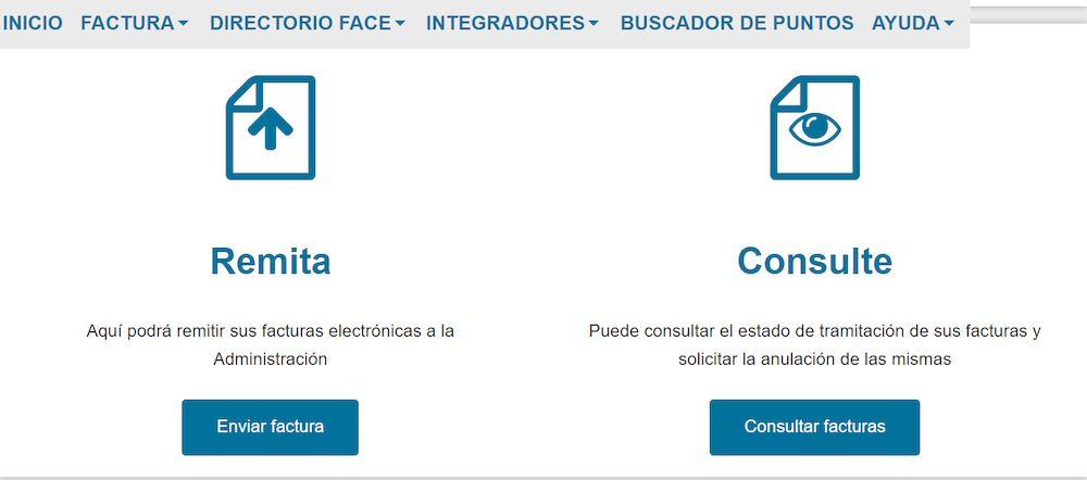 Web de FACe para el envío de facturas electrónicas a las Administraciones Públicas