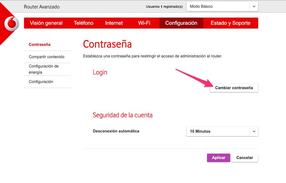 Pasos for cambiar passordet for tilgang til ruteren fra Vodafone