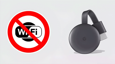Dispositivo Google Chromecast de 3ª generación junto a un icono de WiFi