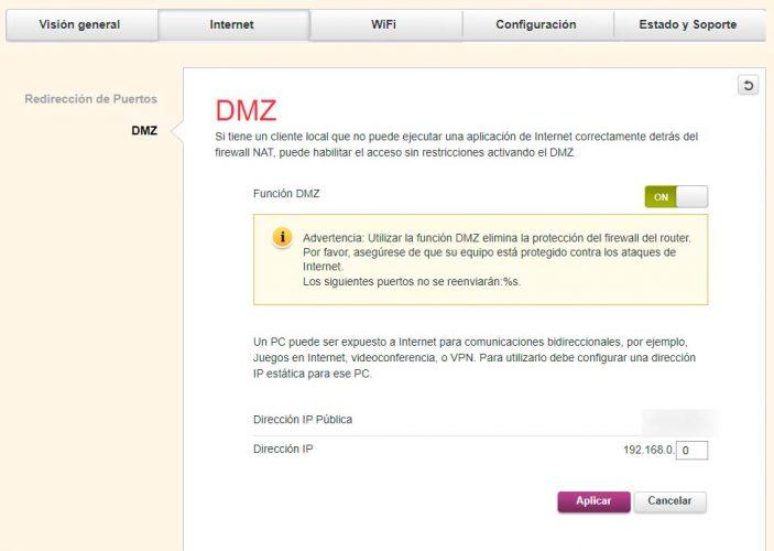 DMZ router Vodafone