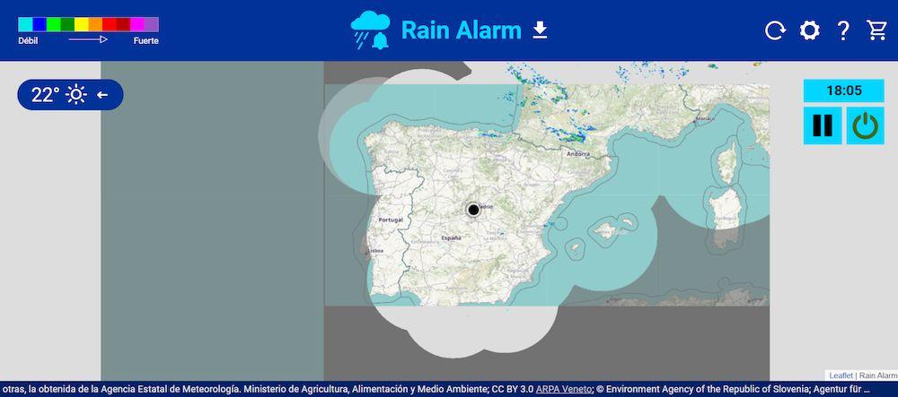 Página web del servicio de tiempo Rain Alarm