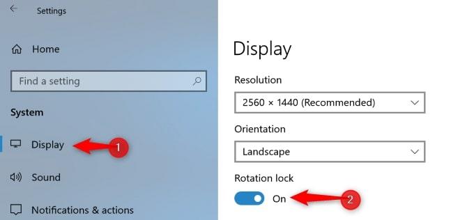 bloquear rotacion desde configuracion windows