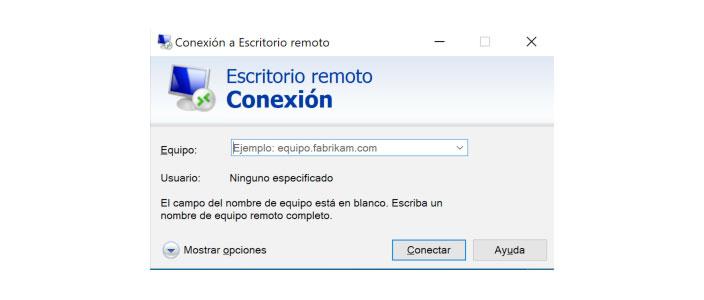Anslutning till Escritorio Remoto för Windows 10
