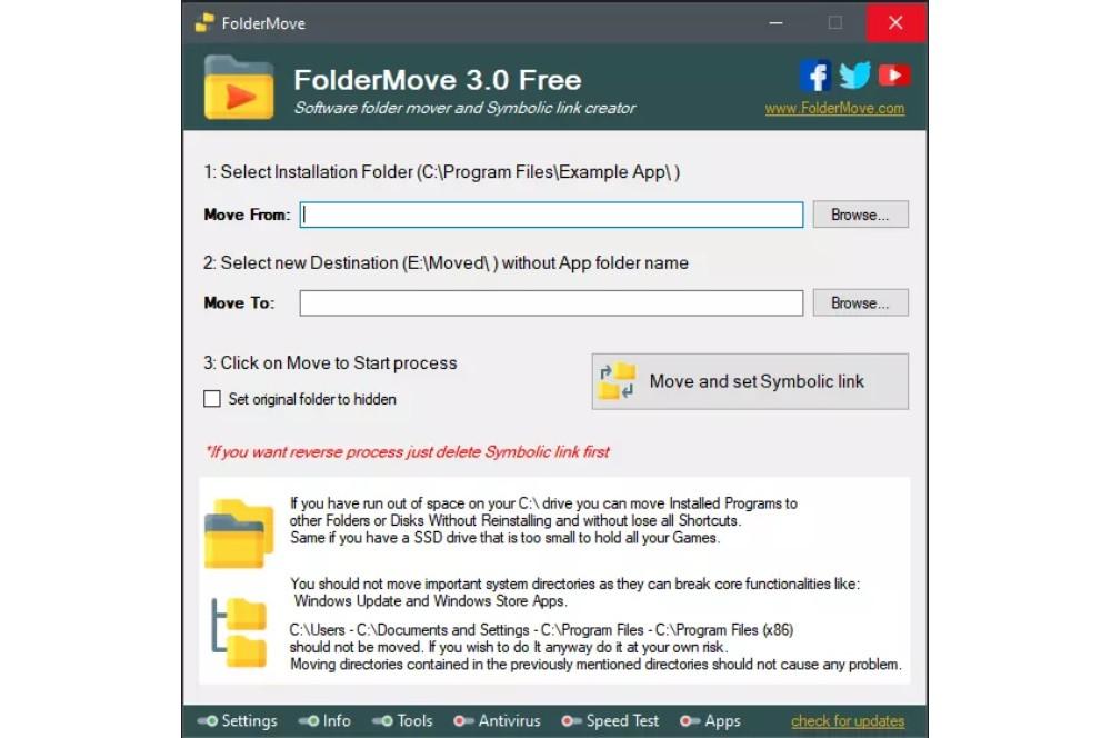 Captura de pantalla del programa FolderMove 3.0 Free.