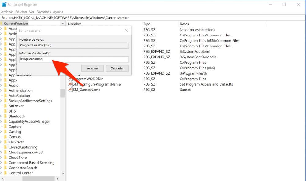 Escoger una nueva ruta de instalación de aplicaciones a través del Editor del Registro de Windows 10.