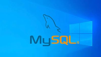 Logo de MySQL con el delfín sobre el logo de Windows 11, simbolizando la instalación de la base de datos en el sistema operativo de Microsoft