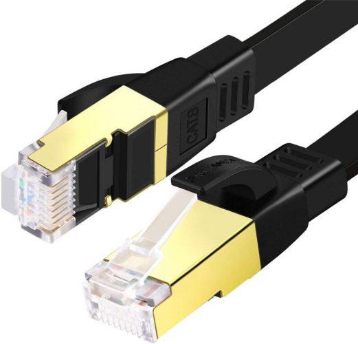 VEEtOP Cable Ethernet 25 Metros Cat 8 de Red con Conectores rj45 Oro para 40 Gigabit Internet LAN Plano Blanco 