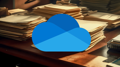 El logo de OneDrive con carpetas de fondo