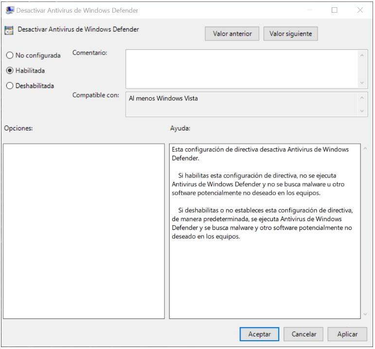desactivar antivirus de Windows 10