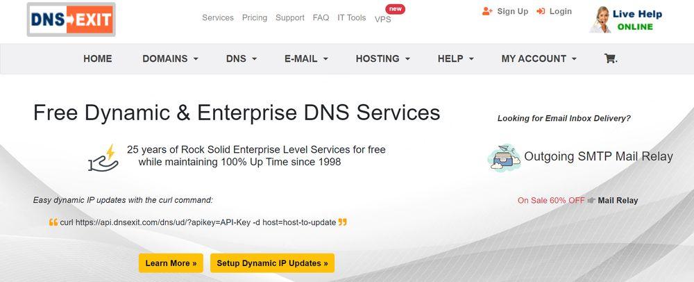 Captura de pantalla de la web de DNS Exit
