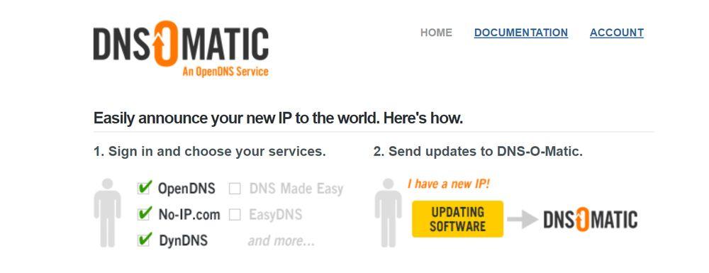 Captura de pantalla de la web del servicio DNS-O-Matic
