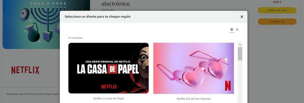 Diseños de tarjetas de Netflix disponibles en Amazon