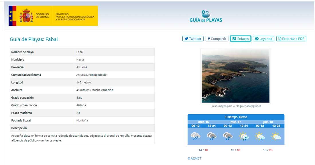 Webs de información de playas Gobierno