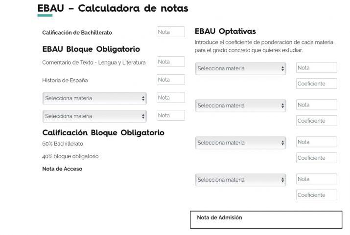 calculadora notas de adminisión misestudios.es