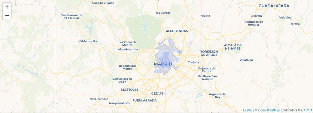 Mapa de la zona de cobertura que tiene Free2Move en Madrid