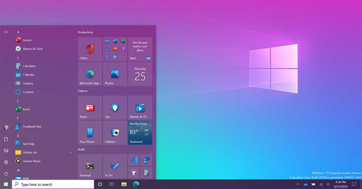 windows 10 menu inicio rosa