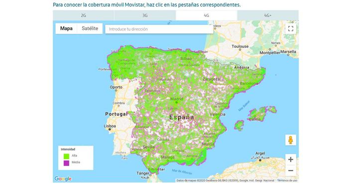 Mapa de cobertura 2G, 3G, 4G y 5G en España por operador