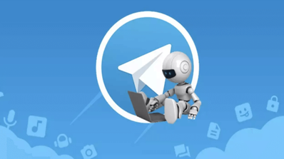 : 'Logo de la aplicación de mensajería Telegram sobre un fondo azul, representando el tema de la guía para crear bots