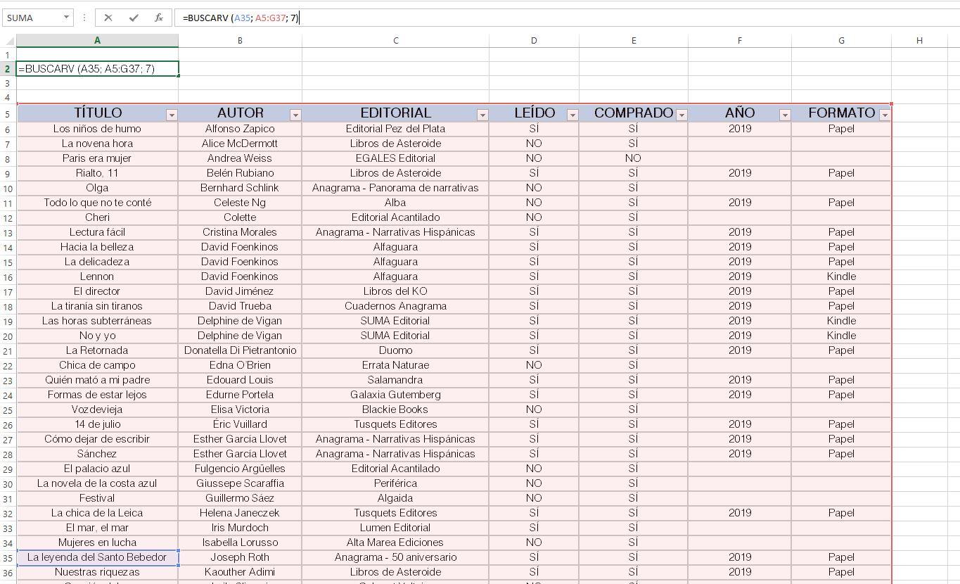 BUSCARV en base de datos en Excel