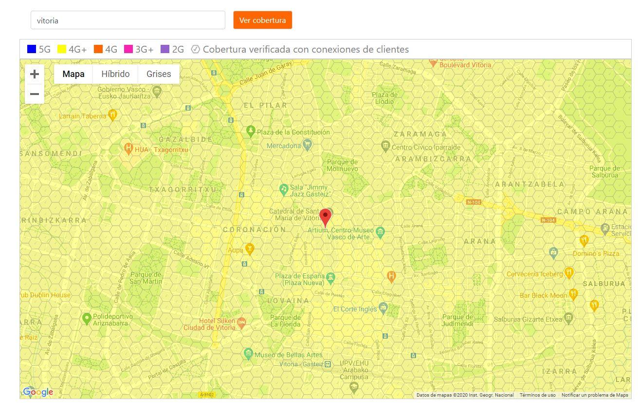 Mapa de cobertura de Euskaltel con orange