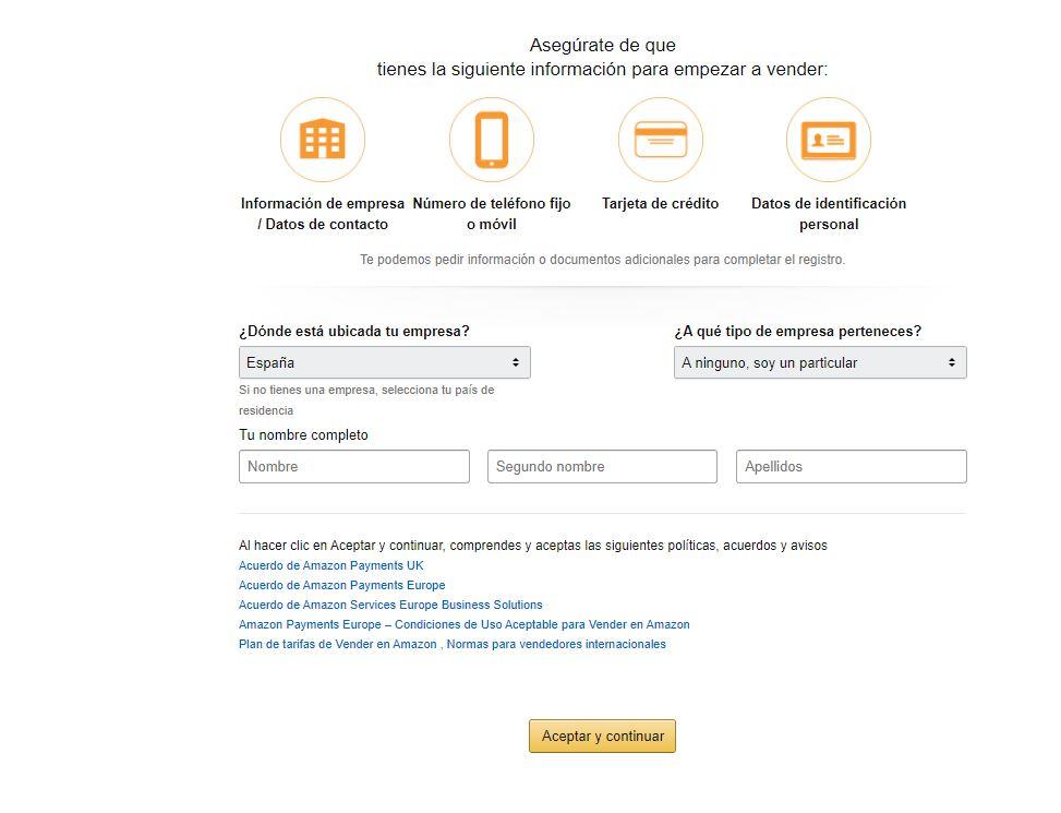 Registrar Tienda sur Amazon