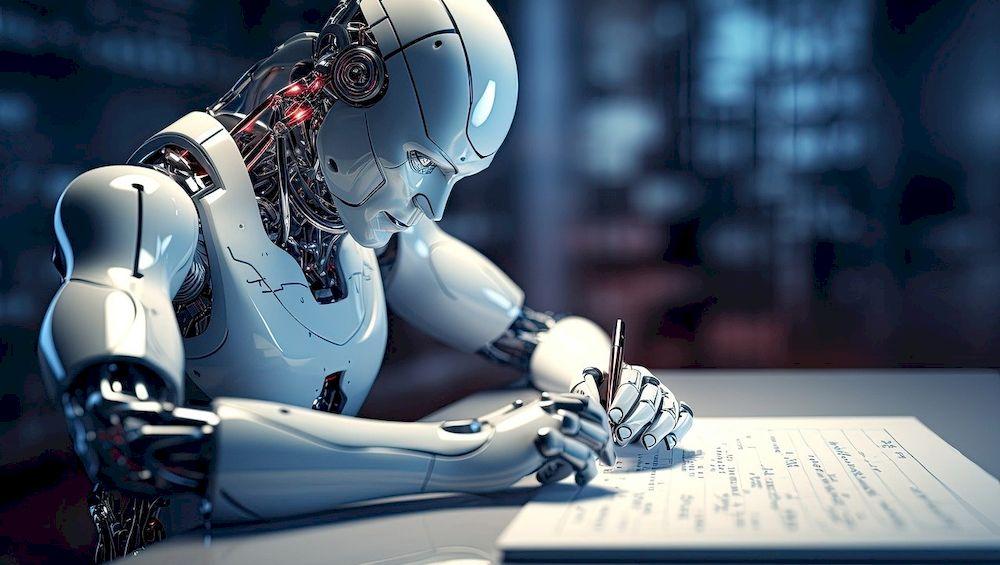 Un robot escribe en un folio con uso de la IA