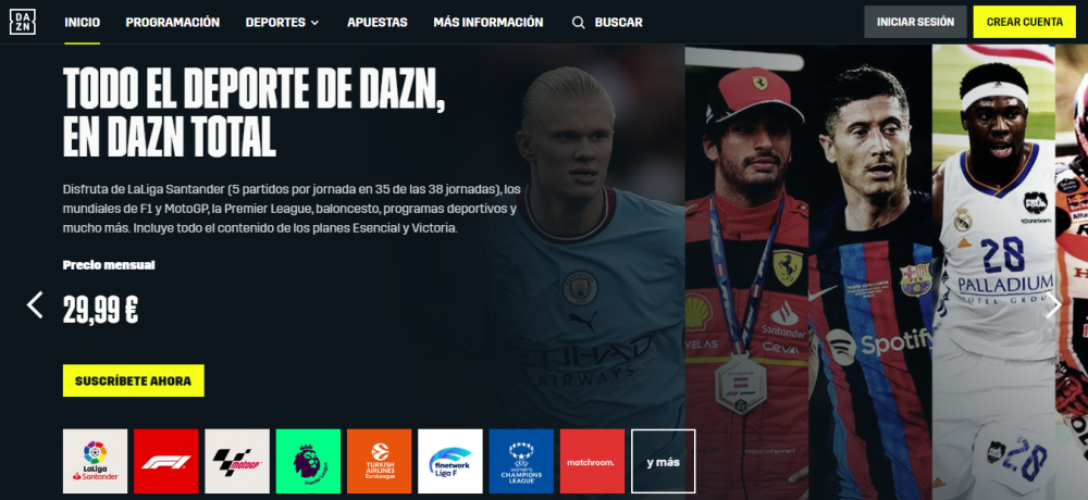 Portal web de DAZN.