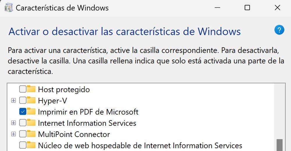 Menú para activar lmprimir en PDF de Microsoft en Windows