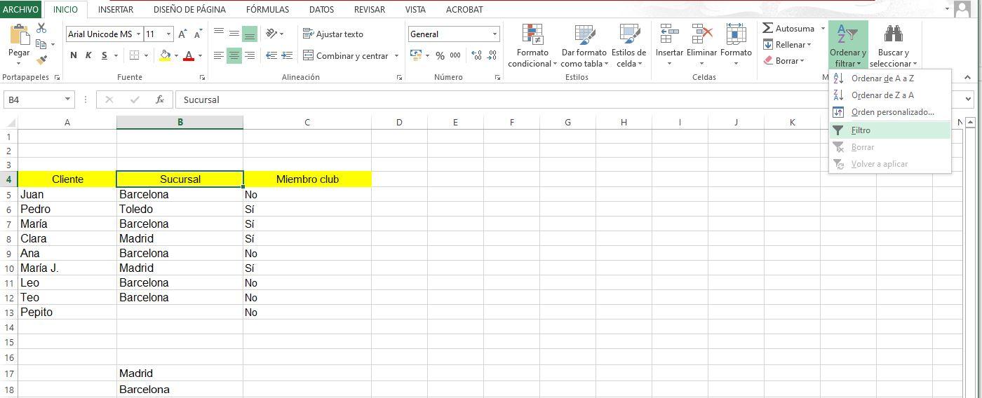 Filtro Excel