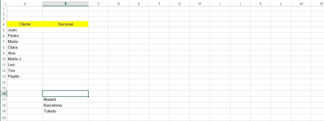 Lista de valores para desplegable de Excel