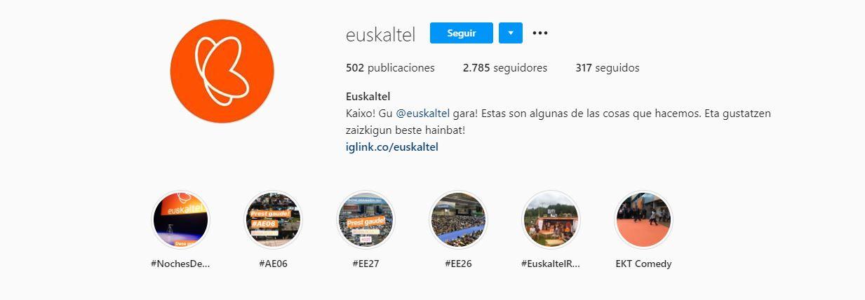 Perfil de Instagram de Euskaltel