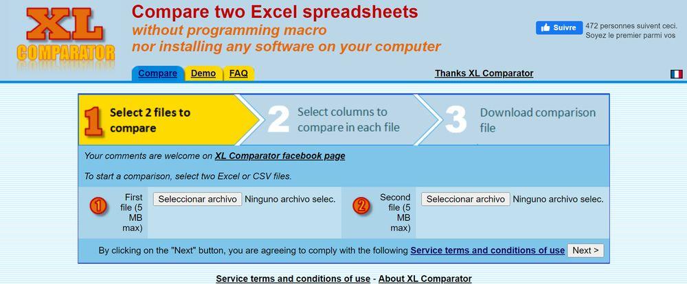 Captura de la página web de XL Comparator